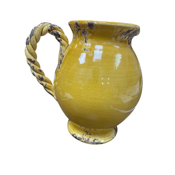 Bizzirri Italian Made 9" yellow glazed rope handle pitcher jug SKU 9597 - Picture 3 of 11
